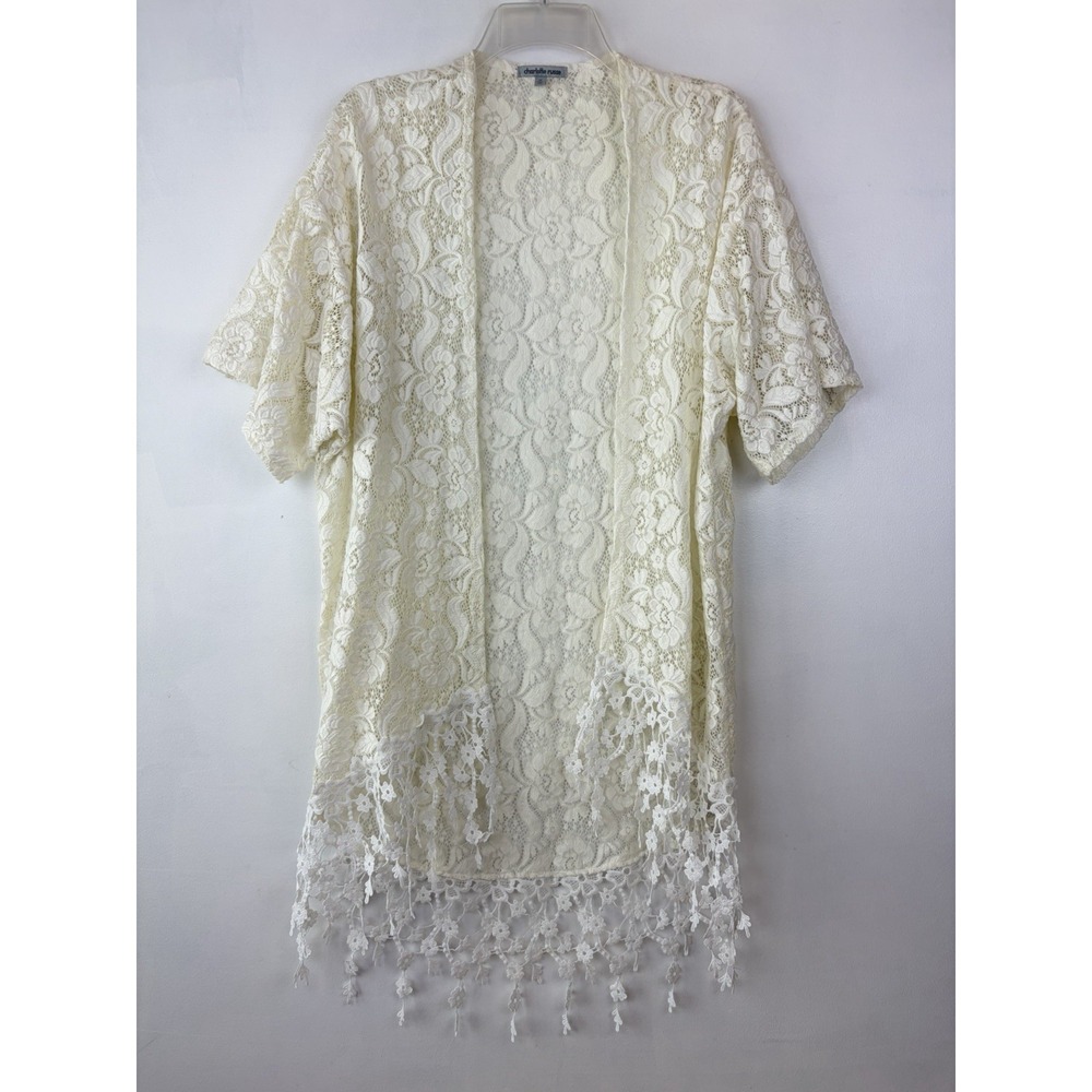 Boho Open Cardigan Womens Medium Beach Lace Mid Length Neutral Layer Travel